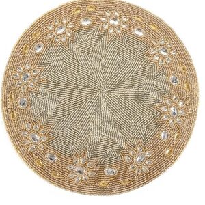 13 Inch Beige Silver Beaded Placemats For Dining Table (43)
